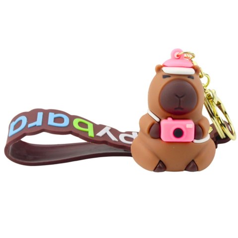 Brelok Figurka Kapibara Z Aparatem i Czapką Zawieszka Karabińczyk Kółko LEAN TOYS
