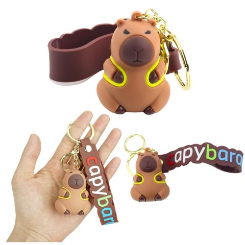 Brelok Figurka Kapibara Z Żółtym Plecakiem Zawieszka Karabińczyk Kółko LEAN TOYS