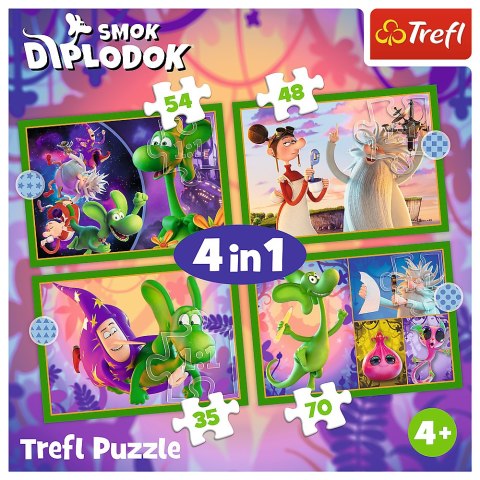 Puzzle - 4w1 Świat Smoka Diplodoka- Human Film Smok Diplodok 34663 Trefl Puzzle