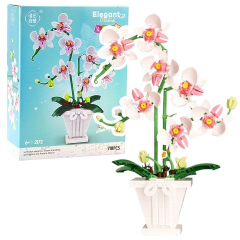 Klocki Konstrukcyjne Orchidea Storczyk W Doniczce Różowo-Biała 718 el. LEAN Toys