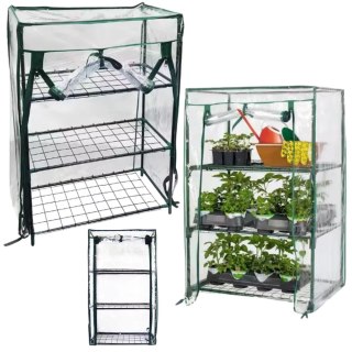 Mini Szklarnia Balkonowa Ogrodowa 3 Półki Metalowe Folia PVC 46 x 24 x 80cm LEAN