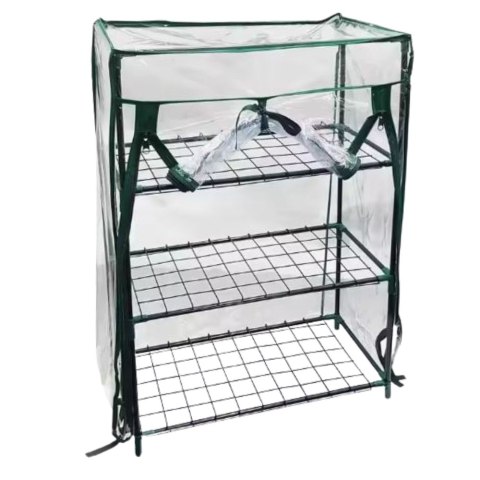 Mini Szklarnia Balkonowa Ogrodowa 3 Półki Metalowe Folia PVC 46 x 24 x 80cm LEAN