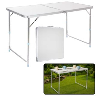 Stół Turystyczny Kempingowy Składany Regulowany Aluminiowy Biały 120x60cm LEAN
