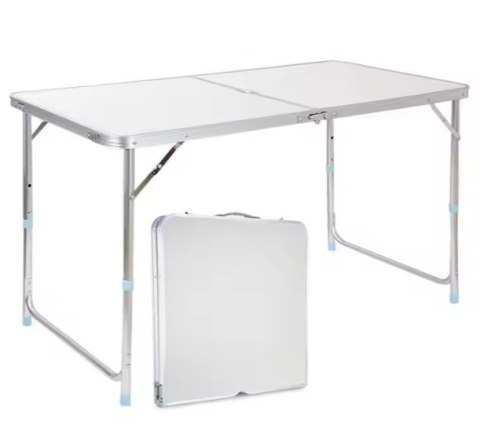 Stół Turystyczny Kempingowy Składany Regulowany Aluminiowy Biały 120x60cm LEAN