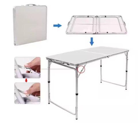 Stół Turystyczny Kempingowy Składany Regulowany Aluminiowy Biały 120x60cm LEAN