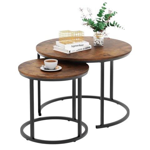 Zestaw Okrągłe Stoliki Kawowe 3w1 Vintage Naturalne Drewno 51cm 40cm 30cm LEAN