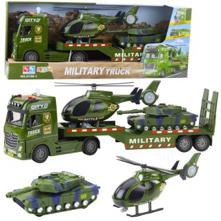 Ciężarówka Laweta Militarna Wojskowa Czołg Helikopter Światła Dźwięki LEAN Toys