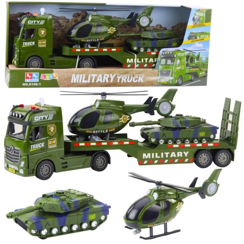 Ciężarówka Laweta Militarna Wojskowa Czołg Helikopter Światła Dźwięki LEAN Toys