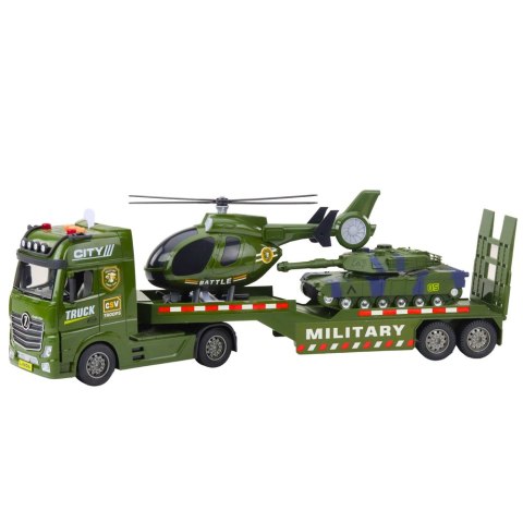 Ciężarówka Laweta Militarna Wojskowa Czołg Helikopter Światła Dźwięki LEAN Toys