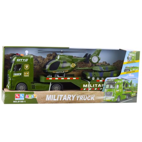 Ciężarówka Laweta Militarna Wojskowa Czołg Helikopter Światła Dźwięki LEAN Toys
