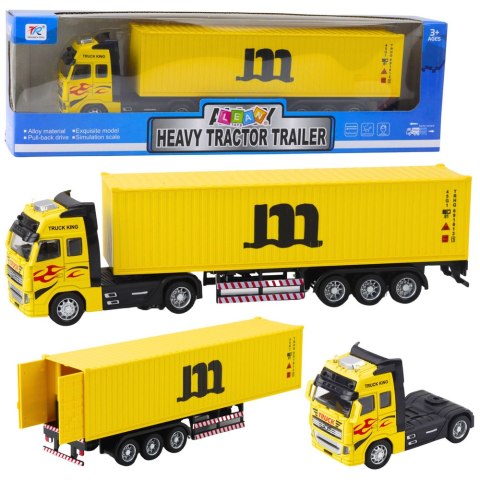 Ciężarówka Z Kontenerem Metalowa Kabina Napęd Pull Back Żółta LEAN Toys