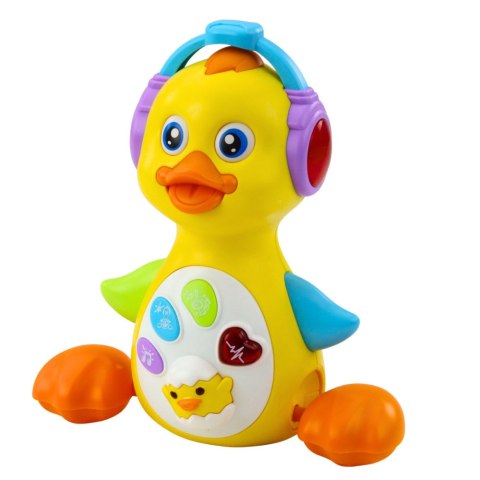 Interaktywna Kaczka Muzyczna Dla Malucha Porusza Się Świeci Żółta LEAN Toys