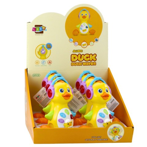 Interaktywna Kaczka Muzyczna Dla Malucha Porusza Się Świeci Żółta LEAN Toys