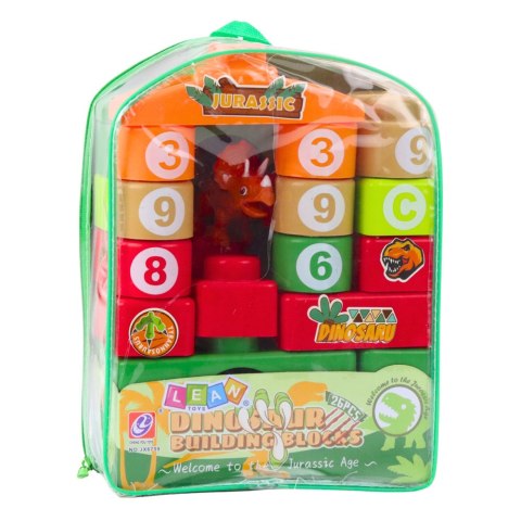 Klocki Konstrukcyjne Edukacyjne W Plecaku Dinozaury Cyfry Litery 26 el. LEAN Toys