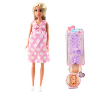 Lalka Anlily W Ciąży Sukienka W Kropki Akcesoria Dziecko LEAN Toys