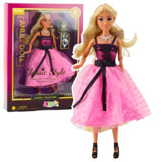 Lalka Anlily W Różowej Sukience Z Czarną Kokardą Kolczyki Naszyjnik LEAN Toys