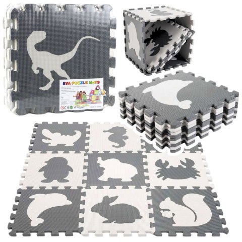 Miękkie Puzzle Mata Edukacyjna Dinozaury Pianka EVA Beżowe Szare 9 el. LEAN Toys