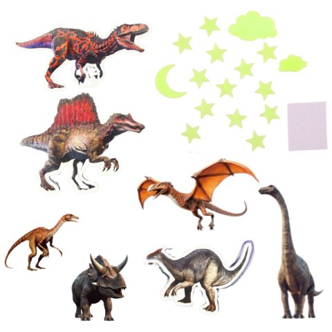 Naklejki Fluorescencyjne Świecące Na Ścianę Dinozaury Gwiazdki LEAN TOYS