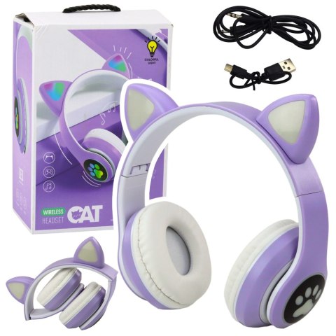 Słuchawki Bezprzewodowe Dla Dzieci Nauszne Bluetooth Kocie Uszy Fioletowe LEAN Toys