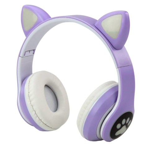Słuchawki Bezprzewodowe Dla Dzieci Nauszne Bluetooth Kocie Uszy Fioletowe LEAN Toys