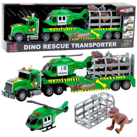 Zestaw Ciężarówka Helikopter Klatka Z Dinozaurem Świata Dźwięki Zielona LEAN Toys