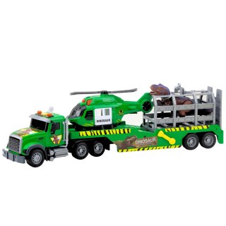 Zestaw Ciężarówka Helikopter Klatka Z Dinozaurem Świata Dźwięki Zielona LEAN Toys