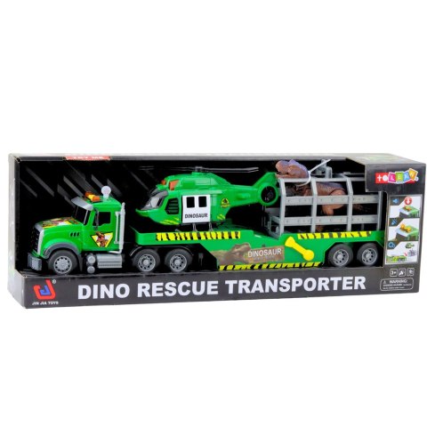 Zestaw Ciężarówka Helikopter Klatka Z Dinozaurem Świata Dźwięki Zielona LEAN Toys