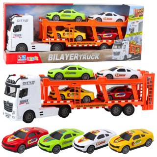 Zestaw Ciężarówka Lora Laweta 4 Autka Otwierane Drzwi Światła Dźwięki LEAN Toys