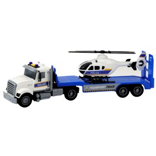 Zestaw Ciężarówka Policyjna Transportowa Helikopter Światła Dźwięki LEAN Toys