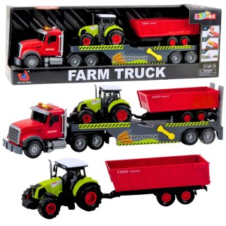 Zestaw Ciężarówka Traktor Z Przyczepą Światła Dźwięki Czerwona LEAN Toys