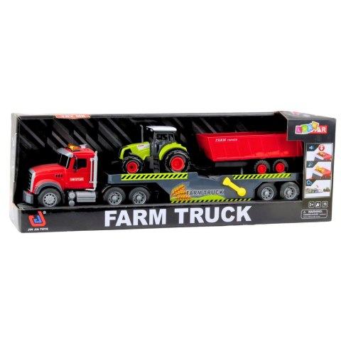 Zestaw Ciężarówka Traktor Z Przyczepą Światła Dźwięki Czerwona LEAN Toys