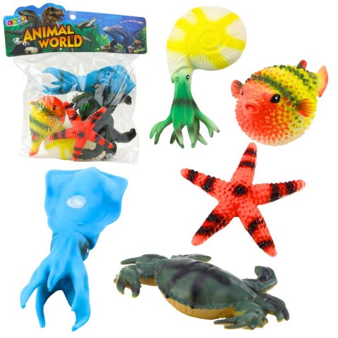 Zestaw Figurki Zwierzęta Morskie Krab Rozgwiazda Kałamarnica Amonit 5szt. LEAN Toys