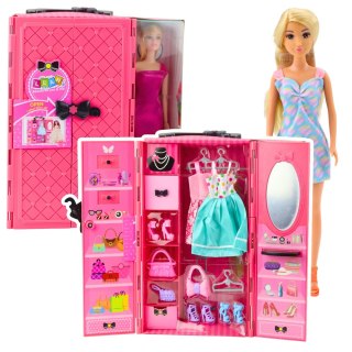 Zestaw Lalka Z Szafą Akcesoria Różowa Ubrania Dodatki Moda Przebieranki LEAN Toys