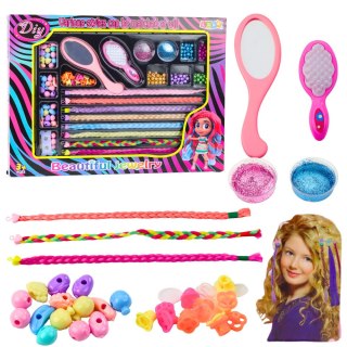 Zestaw Piękności do Stylizacji Włosów Warkocze Koraliki Brokat Szczotka LEAN Toys