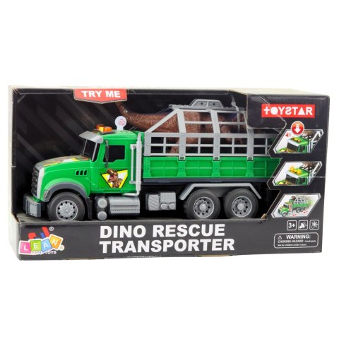Ciężarówka Transport Dinozaurów Figurka Dinozaura Światła Dźwięki Zielona LEAN Toys