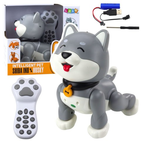 Interaktywny Robot Pies Husky Zdalnie Sterowany RC Głosem Sztuczki Szary LEAN Toys