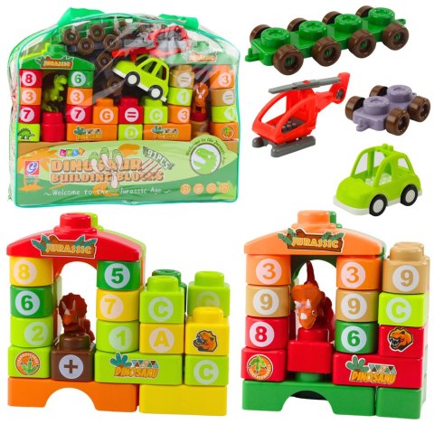 Klocki Konstrukcyjne Edukacyjne W Torbie Dinozaury Cyfry Litery 91 el. LEAN Toys