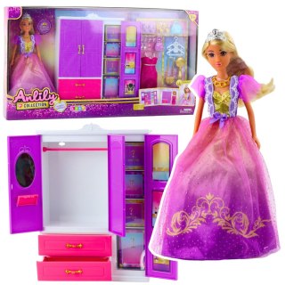 Lalka Anlily Szafa Z Półkami Szufladami Garderoba Akcesoria 24 el. LEAN Toys