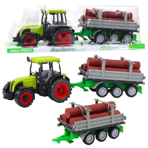 Traktor Rolniczy Farmerski Z Przyczepą Do Drewna Kłody Zielony LEAN Toys