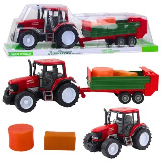 Traktor Rolniczy Farmerski Z Zieloną Przyczepą i Sianem Czerwony LEAN Toys