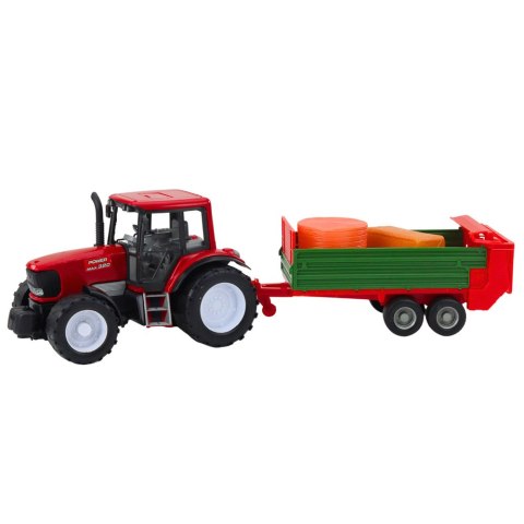 Traktor Rolniczy Farmerski Z Zieloną Przyczepą i Sianem Czerwony LEAN Toys