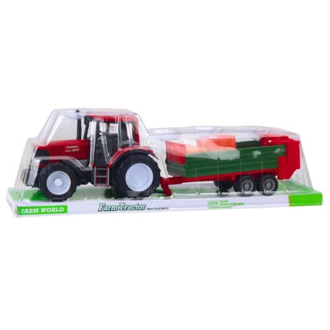 Traktor Rolniczy Farmerski Z Zieloną Przyczepą i Sianem Czerwony LEAN Toys