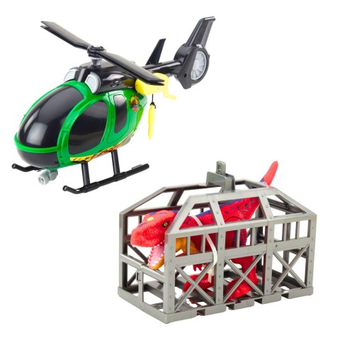 Zestaw Ratowniczy Ciężarówka Helikopter Samochód Dinozaur Światła Dźwięki LEAN Toys