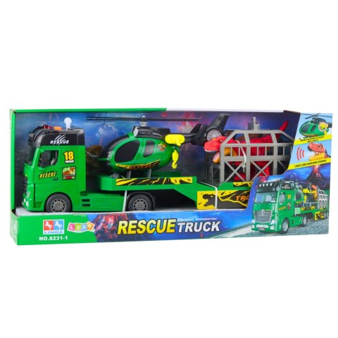 Zestaw Ratowniczy Ciężarówka Helikopter Samochód Dinozaur Światła Dźwięki LEAN Toys