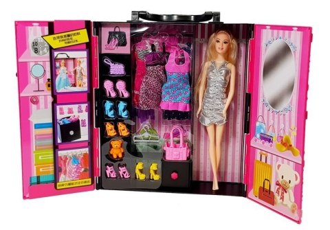 Szafa Modowa dla Lalek Walizka Różowa LEAN Toys
