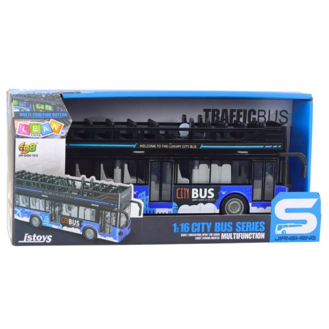Autobus Miejski Piętrowy 1:16 Napęd Światła Dźwięki Niebieski LEAN Toys