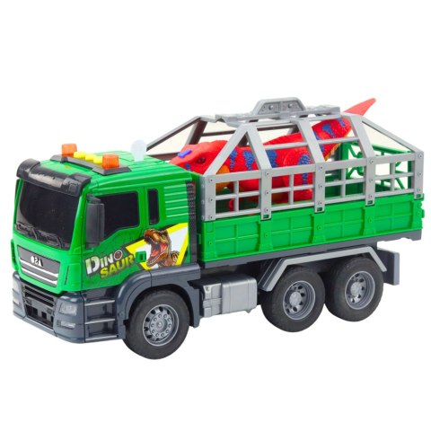 Ciężarówka Transport Dinozaurów Figurka Światła Dźwięki Zielona 1:10 LEAN Toys