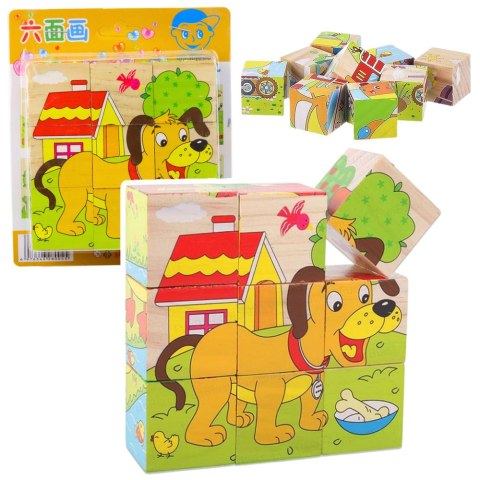 Drewniana Układanka Klocki Farma Puzzle Edukacyjne Zwierzęta 6 Obrazków LEAN Toys