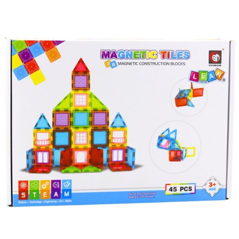 Klocki Magnetyczne 3D Układanka Konstrukcyjna Kolorowe 45 el. LEAN Toys