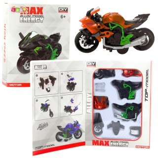 Motocykl Do Składania Skręcania Metal 1:14 DIY Pomarańczowo-Zielony LEAN Toys